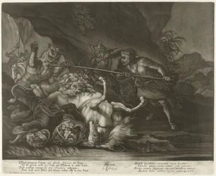 Caza de leones y osos África (título sobre objeto)