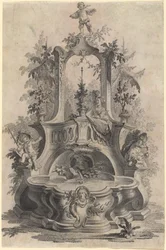 Fuente rococó con amantes y los cuatro elementos