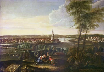 Vista de la Iglesia del Espíritu Santo y el suburbio de Nowawes desde Brauhausberg, 1771