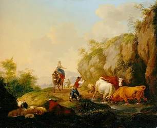 Paisaje con pastor y rústicos