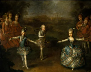 Representación del ballet El triunfo del amor de Christoph Willibald Gluck en Schönbrunn en el matrimonio de José II con María Josefina Antonieta de Baviera el 24 de enero de 1765 (detalle)