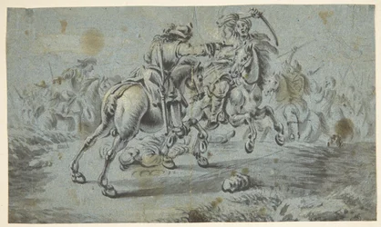 Escena de batalla con jinetes y turcos