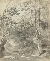 Paisaje arbolado con vacas