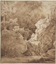 Escena boscosa con arroyo de montaña