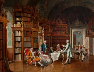 Escena de biblioteca, finales del siglo XIX