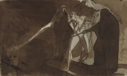 Macbeth y las tres brujas. Ilustración para Macbeth de Shakespeare, IV,1