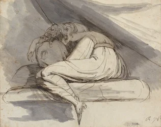 Mujer sentada, acurrucada