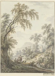Paisaje con cascada y castillo a lo lejos