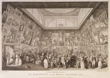 Vista interior de Somerset House mostrando una exposición de la Royal Academy of Arts en 1787