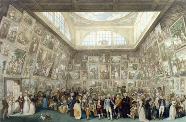 La Exposición de la Real Academia, 1787, grabado por Pietro Antonio Martini (1738-97), 1787