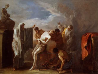 Martirio de San Lorenzo de Johann Heinrich Schonfeld (hacia 1609-1683), óleo sobre lienzo, 75x101 cm