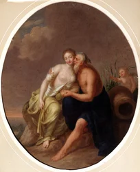 El dios de los ríos y una ninfa (Dios del río y una ninfa). Pintura de Johann Heinrich Wilhelm Tischbein (1751-1829) (también llamado Goethe-Tischbein o Goethe Tischbein). Óleo sobre tela