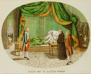 La última mañana del emperador José II (grabado en color)