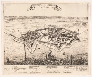 Ciudad y castillo Landscron conquistados por I.K.M Christiano Quinto en el año 1676