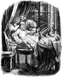 Enrique el León antes de su muerte en Brunswiek Ilustración de la Geschichte des deutschen Volkes por E. Duller, 1840