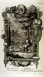 Grabado en cobre de "Physica Sacra" del erudito suizo Johann Jakob Scheuchzer