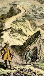 Paleontología: El naturalista suizo Johann Jakob Scheuchzer (1672-1733) descubrió en las montañas suizas las huellas del Diluvio Universal gracias a los fósiles. Grabado del "Museum Diluvianum"".