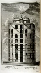 Plano de la Torre de Babel vista lateralmente