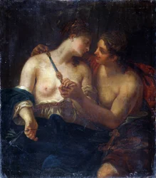 Alegoría de la Paz. (Alegoría de la Paz). Amistad entre dos mujeres. Pintura de Johann Karl Loth (1632-1698). Óleo sobre tela. Museo Pushkin de Bellas Artes, Moscú