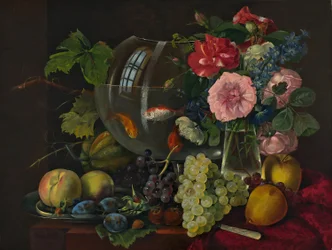 Bodegón con pecera (óleo sobre madera)