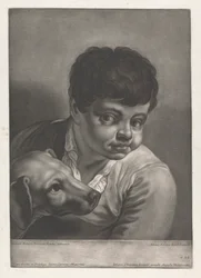 Retrato de niño y perro
