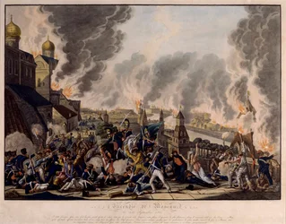 La quema de Moscú el 15 de septiembre de 1812. La Grande Armee (Francia) asaltó la ciudad rusa (Guerras Napoleónicas