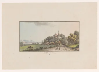 Vista del Castillo de Cerlier en Erlach
Le Chateau de Cerlier (título en el objeto)
Gezichten op Zwitserland (título de la serie)
Colección de algunas vistas dibujadas en Suiza a partir de la naturaleza (título de la serie)