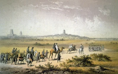 Heinrich Barth acercándose a Tombuctú, c.1860 (litografía)