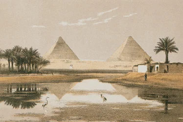 Las Pirámides de Giza. Grabado por Bernatz et alii - Steinkopk J.F. Editore