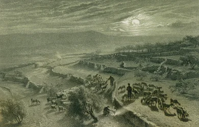 El Valle de los Pastores en Belén. Grabado por Bernatz et alii - Steinkopk J.F. Editore
