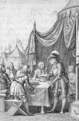 El emperador Luis IV (1282-1347) de Baviera con sus oficiales en la batalla de Muhldorf (o Ampfing) el 28 de septiembre de 1322 (Luis IV, emperador del Sacro Imperio Romano Germánico en la batalla de Muhldorf el 28 de septiembre de 1322 en el brezal de Amp