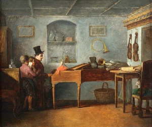 El director de la escuela con los niños cantando al piano par Johann Michael Neder