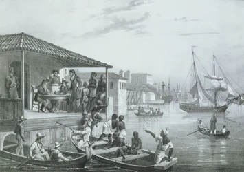 Desembarco, grabado por Deroi y Leon Jean Baptiste Sabatier (fl.1827-87) pub. por Engelmann, c.1835 (litografía)
