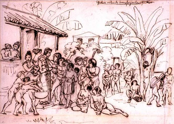 Indios visitando una hacienda, Brasil, c.1825