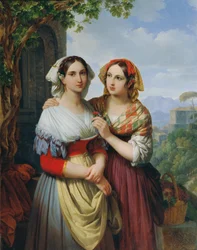 Dos chicas en un paisaje.