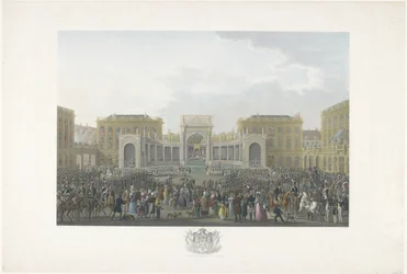 Entronización de Guillermo I en Bruselas el 21 de septiembre de 1815 Doce láminas de la llegada y entronización de Guillermo I en Bruselas y de las batallas de Quatre-Bras y Waterloo en 1815 (título de la serie)