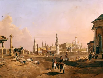 Vista del Puente Bolshoy Kamenny y el Kremlin desde Zamoskvorechye, 1837