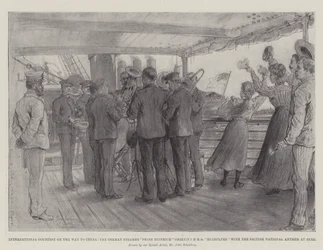 Cortesía internacional en camino a China, el vapor alemán Prinz Heinrich saludando al HMS Highflyer con el Himno Nacional Británico en Suez