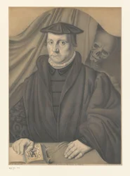 Retrato de un hombre desconocido con un esqueleto detrás
Obras de la colección de los hermanos Boisserée (título de la serie)
Galerie des Frères Boisserée (título de la serie)