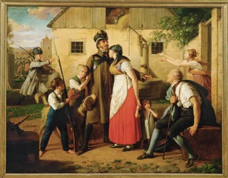 Die Heimkehr des Landwehrmannes - El regreso del miliciano ... (pintura sobre lienzo)