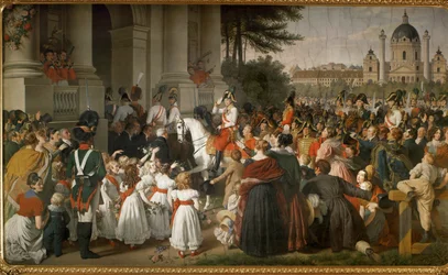 El emperador Francisco I, regresa a Viena de la batalla de Leipzig ... (pintura mural)