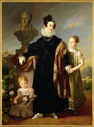 Freifrau Josefine Dietrich-Landsee, viuda reciente, con sus dos hijas Josephine y Anna (pintura sobre lienzo)