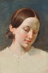 Cabeza de niña con cabello castaño (estudio para "Rüdiger und Angelica")