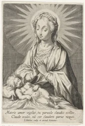 María adora al niño Jesús dormido