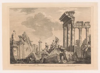 Cinco hombres razonadores en ruinas antiguas