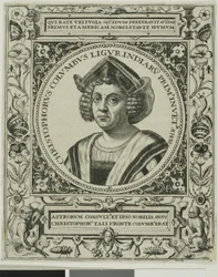Cristóbal Colón, frontispicio del volumen 5 de América de Theodor de Bry