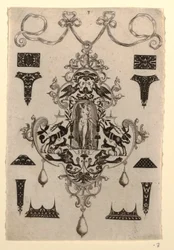 Diseño de colgante con la virtud de la esperanza, Placa 3, de una serie de ocho diseños de colgantes con las virtudes cardinales