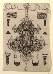 Placa 4, de una serie de ocho diseños de colgantes con las virtudes cardinales