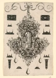 Placa 5, de una serie de ocho diseños de colgantes con las virtudes cardinales
