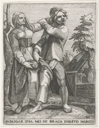 Strijd om de broek ME ATARE A LOS PANTALONES INSISTENTES DE MI MARIDO (título sobre el objeto) Emblemas seculares, 1596 (título de la serie)